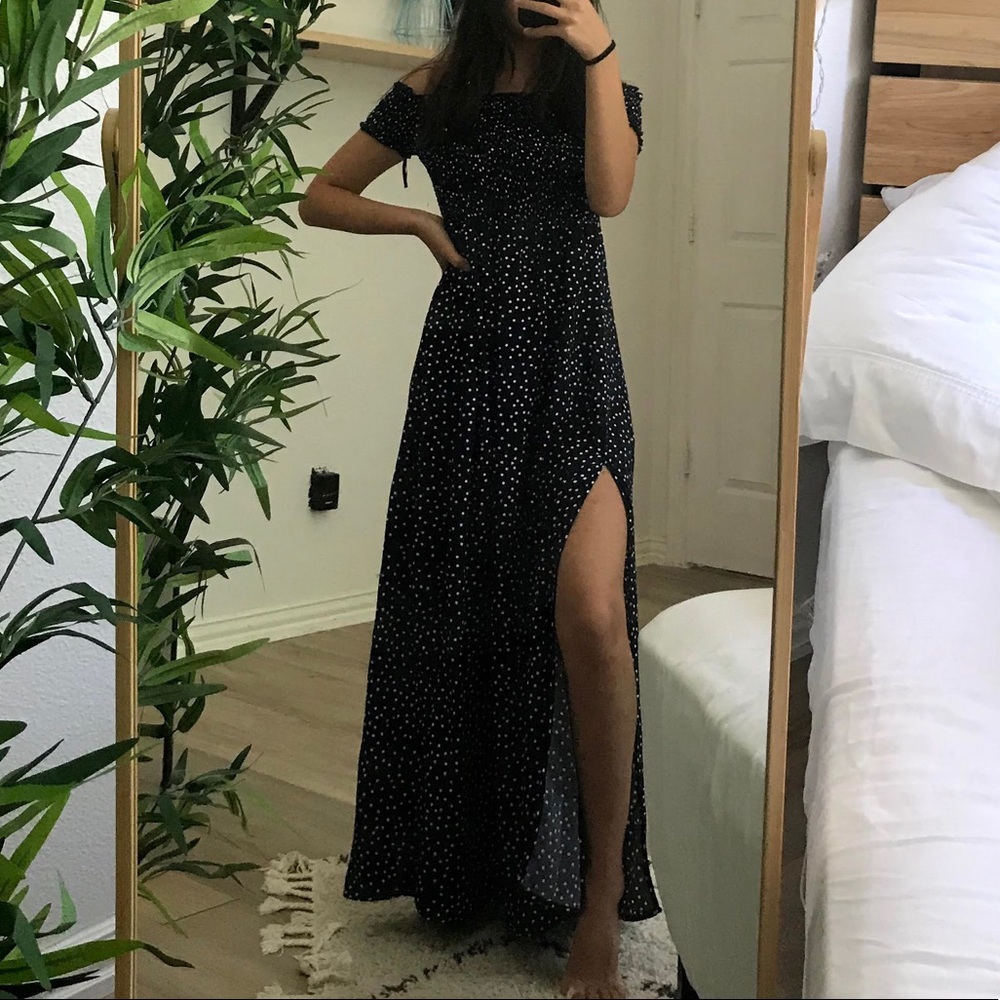 Navy dark blue maxi dress off shoulder